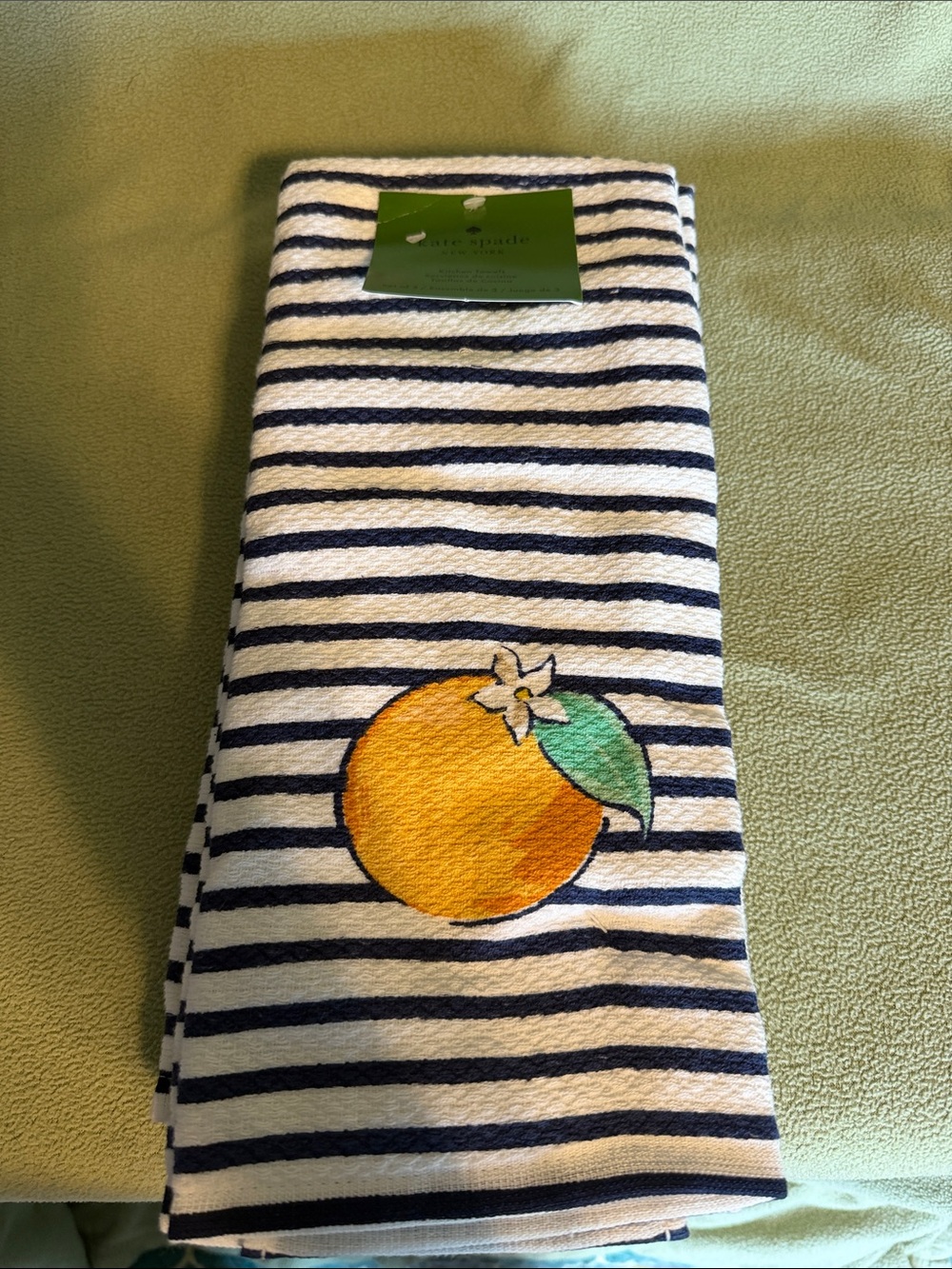kate spade navy and white striped kitchen towel set. (Set of 3 Towels)